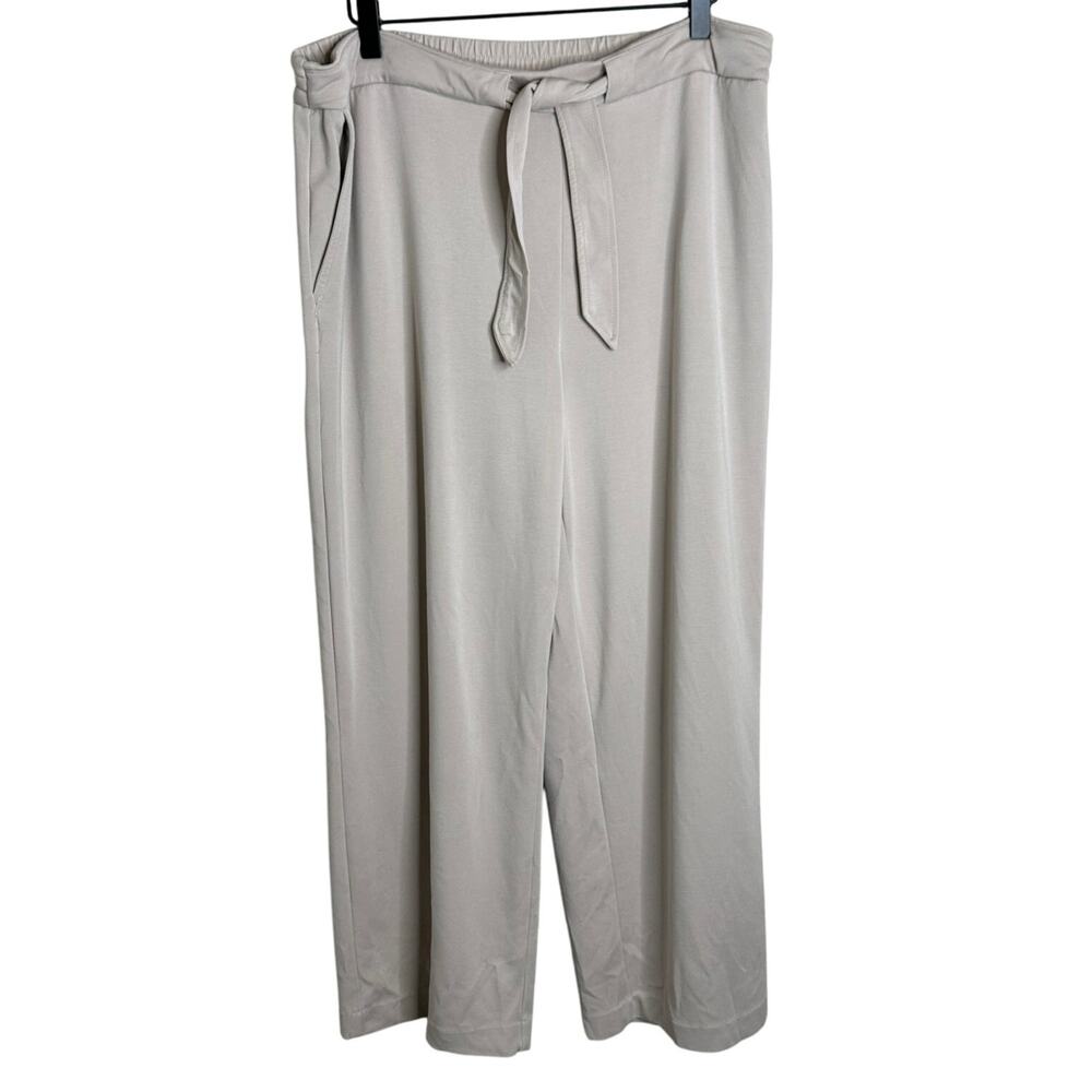 Nicole Miller Wide Leg Light Gray Pants High Rise Elastic Waist Workwear XL